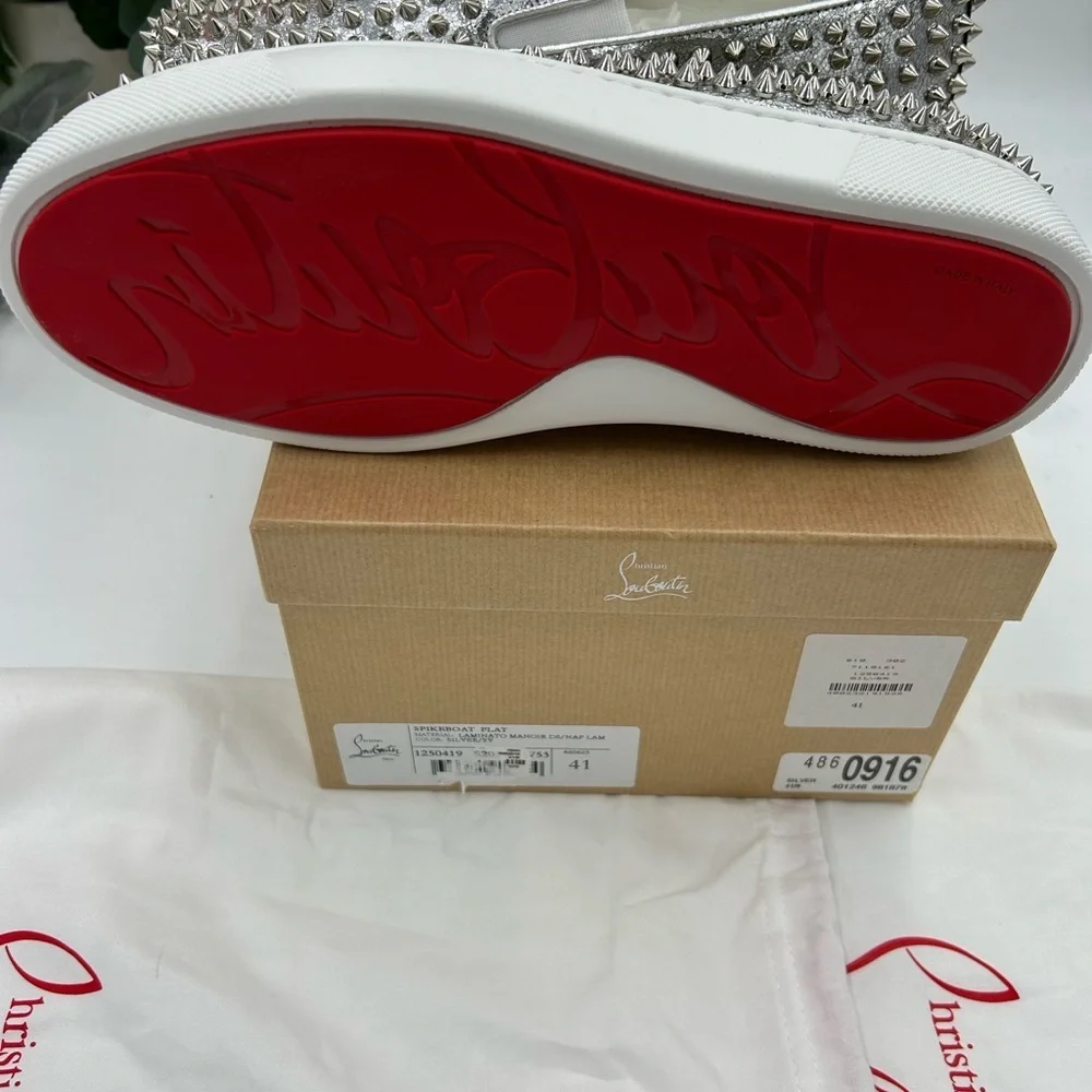 Men's Christian Louboutin spike boat, leather sneakers size 41 made in Italy